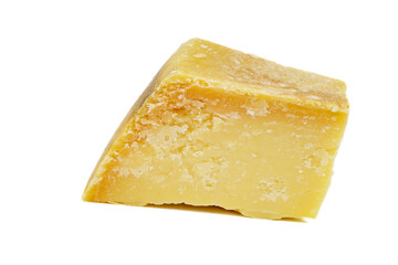 Piece of parmesan cheese isolated on white background.