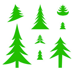 Set of green christmas tree vector icons, clip art vectors, collection of green pine trees