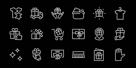 Gifts Linear Icons Set contains Gift Box, Gift Buying, Gift Delivery, Gift Geolocation mobile application, Gift notification, SMS. Editable Barcode, Vectar Icons