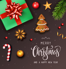 Fototapeta na wymiar Christmas Background with Gift box and ornaments