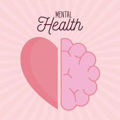 mental health with brain and heart icon vector design