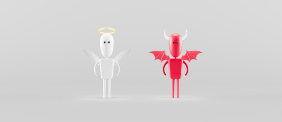 Angel and devil funny character 3d render 3d illustration