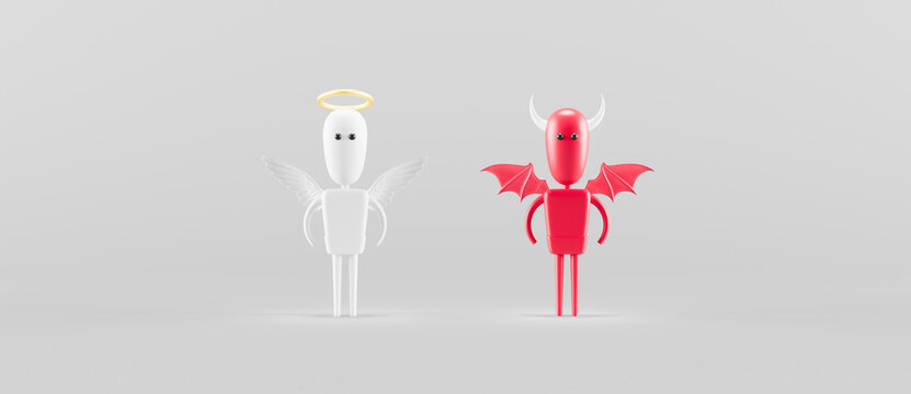 Angel and devil funny character 3d render 3d illustration