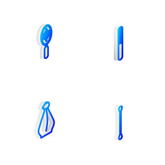 Set Isometric line Nail file, Hairbrush, Perfume and Cotton swab for ears icon. Vector.