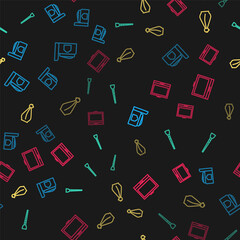 Set line Cream cosmetic tube, Makeup brush, Perfume and powder with mirror on seamless pattern. Vector.