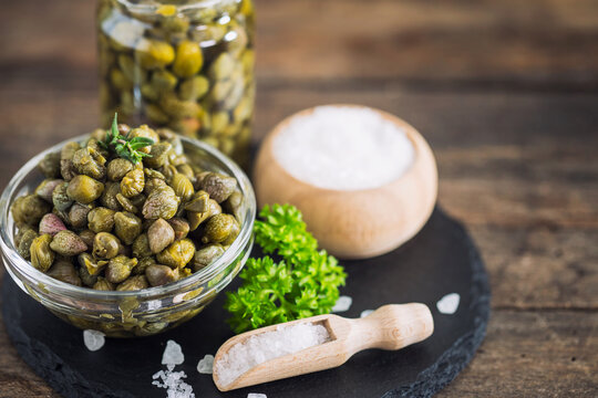 Fresh caper in the glass bowl