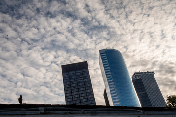 Fototapeta na wymiar skyline con cielo nuvole e grattacieli