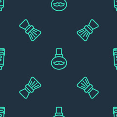 Set line Beard and mustaches care oil bottle, Shaving brush and Electrical hair clipper or shaver on seamless pattern. Vector.