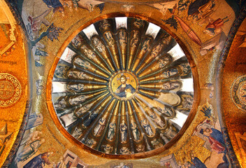 Fototapeta na wymiar ISTANBUL, TURKEY . One of the domes in Chora Church (Turkish: Kariye Müzesi, or Kariye Camii — the Chora Museum or Mosque), with a beautiful mosaic of Jesus Christ (