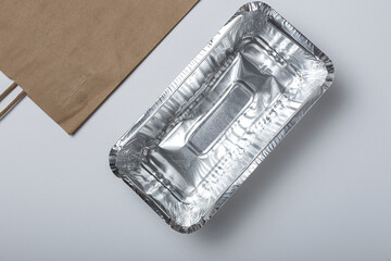 Empty aluminum take away food containers