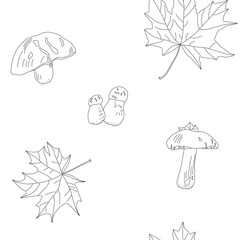 Nature background. Leaves of trees and mushrooms on a white background.