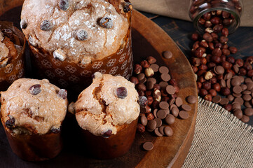 .Delicious homemade panettone with natural fermentation. Chocolate and hazelnut filling