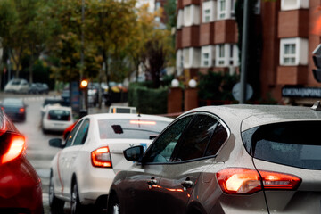 Heavy traffic on a rainy day in the city