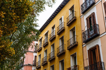 Fototapeta premium Old residential buildings in central Madrid. Malasana quarter