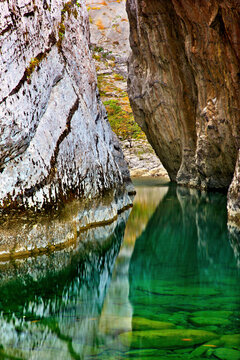 The start of Vikaki gorge, at Paleogefyro (means "old bridge"), close to Tsepelovo village, Zagori region, Ioannina, Epirus, Greece 