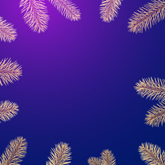 Golden spruce branches frame on dark blue background.