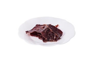 Beef chips in a plate on a white background