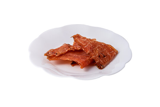Turkey chips in a plate on a white background