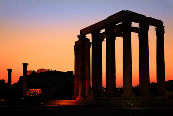 ATHENS, GREECE. The Temple of Olympian Zeus (considered one of the biggest of the ancient world)...