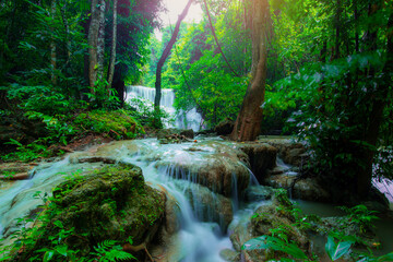 Obraz premium Huay mae khamin waterfall at Kanchanaburi in Thailand
