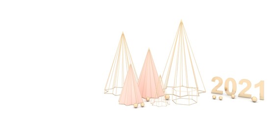 Merry Christmas and Happy New Year. Elegant white background. Golden Christmas tree, sparkling golden ball, Christmas poster, holiday banner, flyer, brochure, stylish greeting card