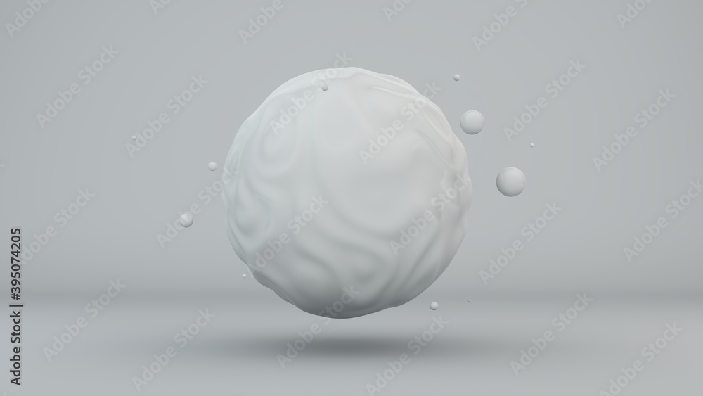 Poster 3d rendering of a white sphere with a wavy surface. abstract illustration of a nice-looking geometri