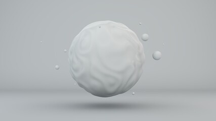 3D rendering of a white sphere with a wavy surface. Abstract illustration of a nice-looking geometric object. Futuristic design, background.
