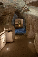 Interior of the Cave of the Coffins at Bet She'arim in Kiryat Tivon Israel. Catacombs with...
