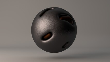 3D rendering of an abstract platinum sphere with a matte surface with protruding bronze and gold drops. Abstract composition for futuristic design.