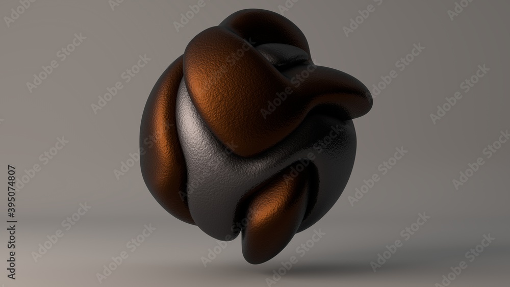 Poster 3d rendering of an abstract sphere consisting of metal, silver and bronze elegant structures, with s