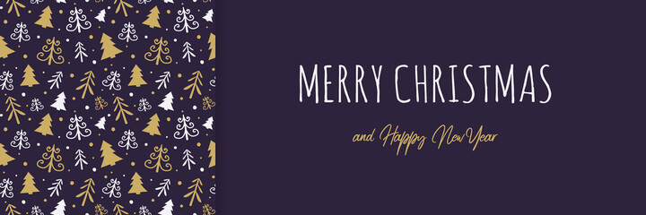 Christmas banner with hand drawn trees. Vector