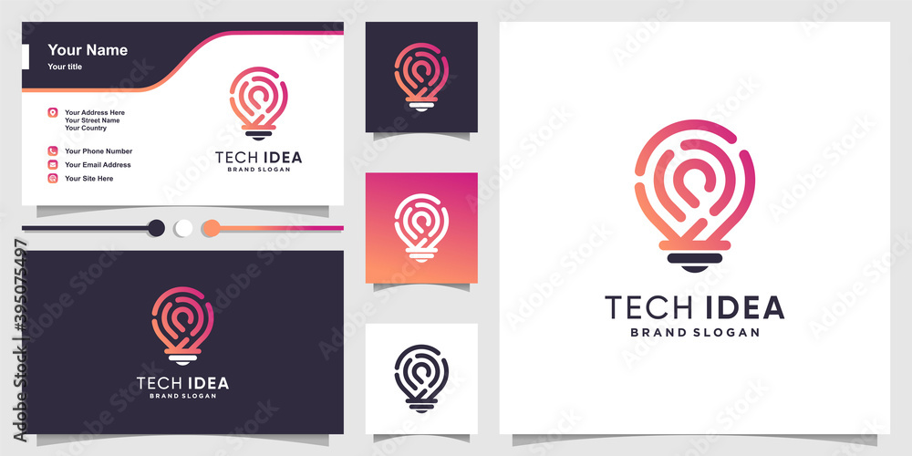 Poster tech idea logo with modern gradient line art style, technoogy, computer, premium vector