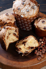 .Delicious homemade panettone with natural fermentation. Chocolate and hazelnut filling