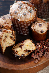 .Delicious homemade panettone with natural fermentation. Chocolate and hazelnut filling