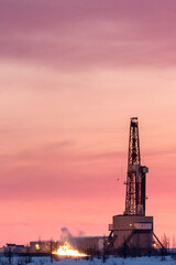 Obraz premium drilling platform in winter in the tundra