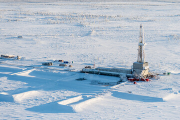 drilling platform in winter in the tundra