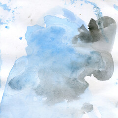 Watercolor illustration. Texture. Watercolor transparent stain. Blur, spray. Blue.