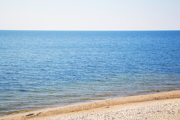 amazing beach with white sand and turquoise sea with blue sky.