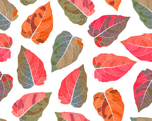 Vector plant seamless pattern. Colorful leaves on a white background. Leaf background.