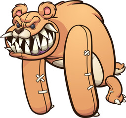 Evil monster teddy bear with sharp teeth. Vector clip art illustration with simple gradients. Some elements on separate layers.   © Memoangeles