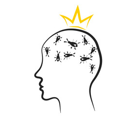 Cockroaches in my head. Human head symbol on a white background. Vector illustration.