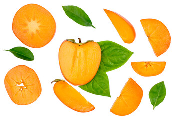 Persimmon isolated on a white background, top view