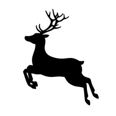 Jumping reindeer vector silhouette isolated on white background
