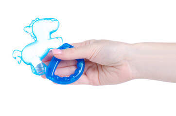 Baby rattle teether on white background isolation