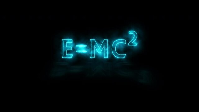 Einstein's most famous physics formula E=mc2 equation, concept of genius discover symmetry, neon light animations different colors