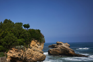 Waves of the Atlantic Ocean crashing against rocks on the coast of eastern France - July 2019