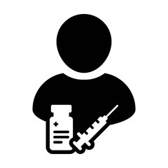 Profile icon vector with vaccine syringe male user person avatar symbol for medical and healthcare treatment in a glyph pictogram illustration