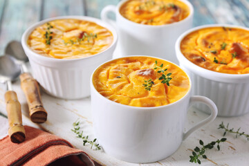 Dietetic food. Four servings of carrot flan