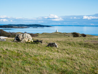 Fototapeta na wymiar Scenic viewpoint along the Cattle Point road with views of the lighthouse