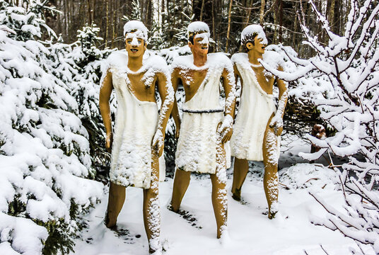 Winter landscape in Patsaspuisto (Mystical forest). 500 sculptures of self-taught artist. Koitsanlahti, Parikkala, Finland.